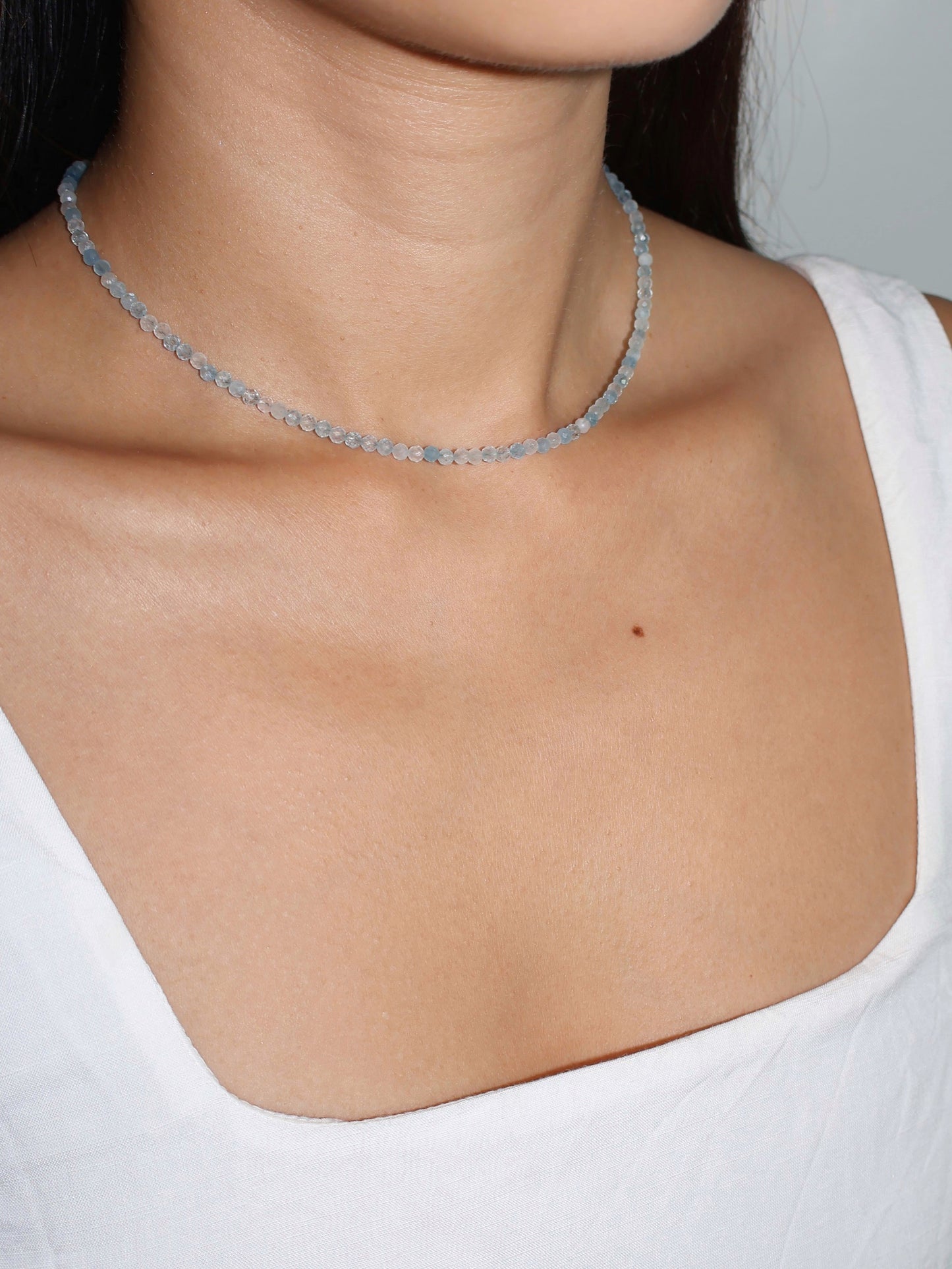 [S925 Sterling Silver] AQUAMARINE CHOKER