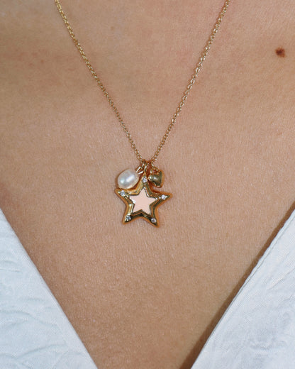 LUCKY STAR CHARM NECKLACE- PINK