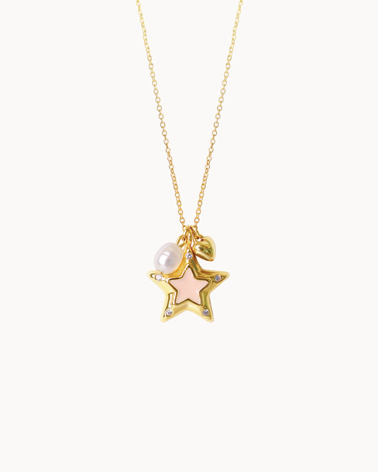 LUCKY STAR CHARM NECKLACE- PINK