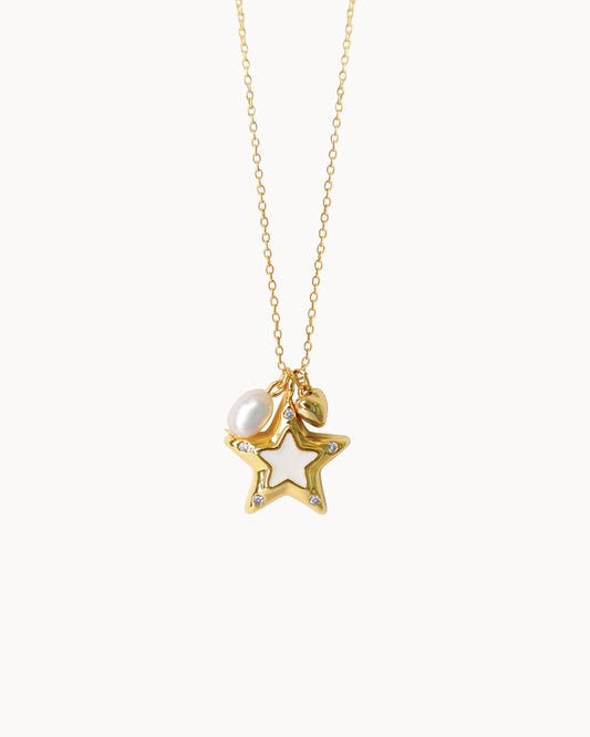 LUCKY STAR CHARM NECKLACE- WHITE