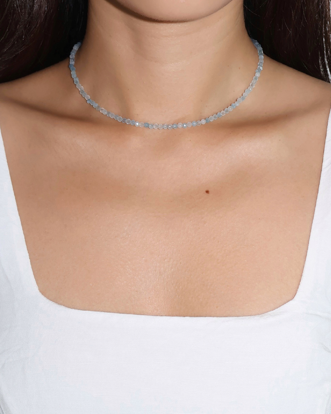 [S925 Sterling Silver] AQUAMARINE CHOKER